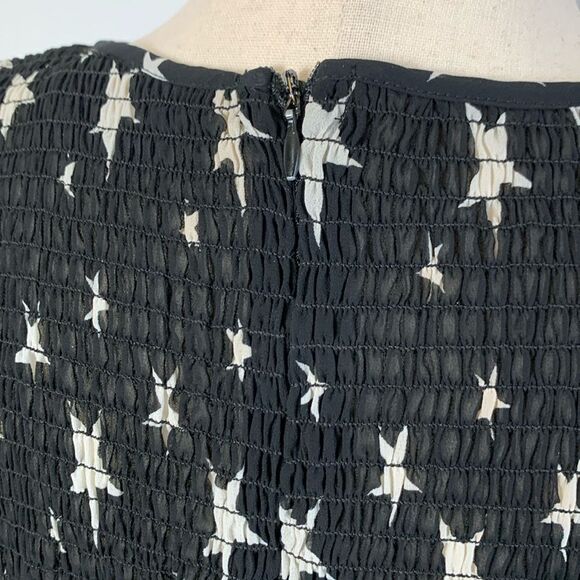 Asos Design Shirred Smocked Star Print Mini Dress Black & White Sz 10 - Picture 9 of 11